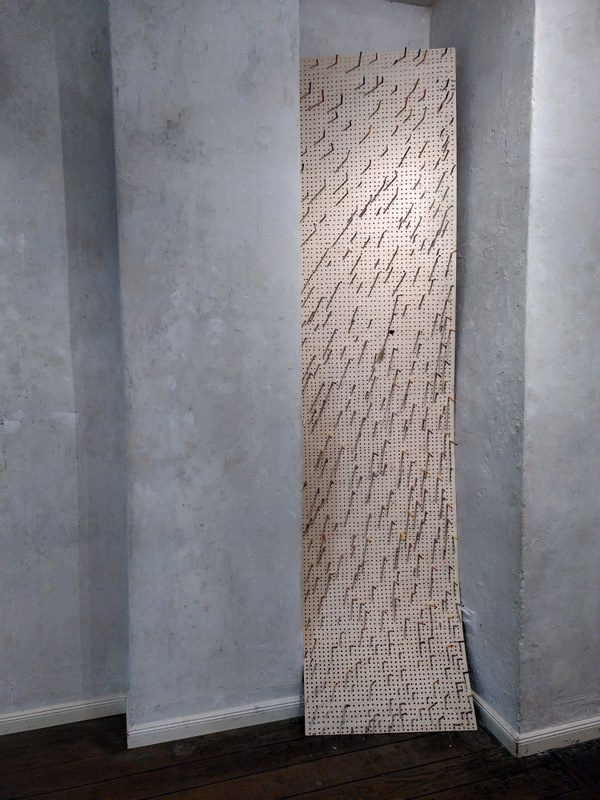 NISCHE (recess) all kind of pencils on holed multiplex plate,  300 x 73,5 cm, 2025