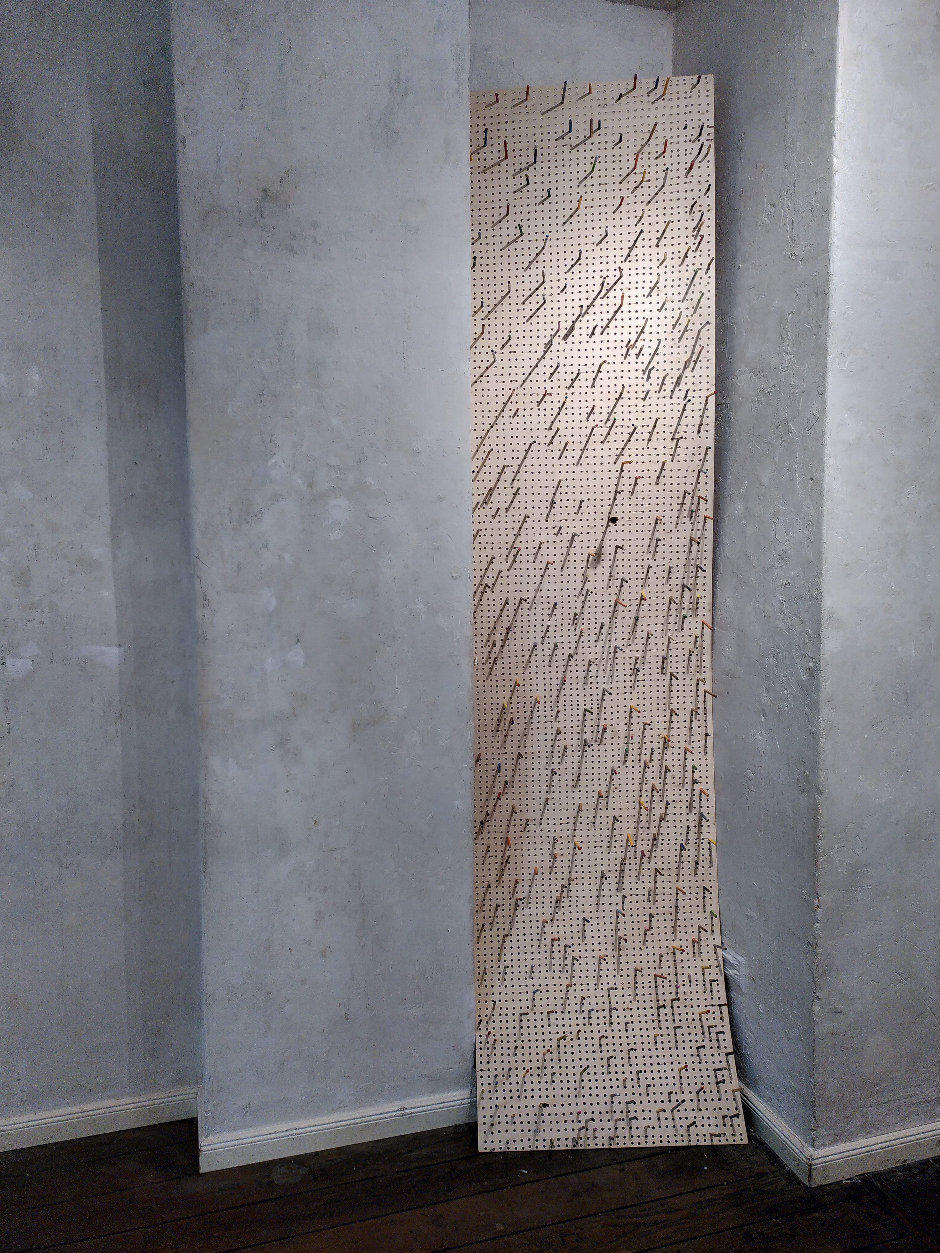 NISCHE (recess) all kind of pencils on holed multiplex plate,  300 x 73,5 cm, 2025