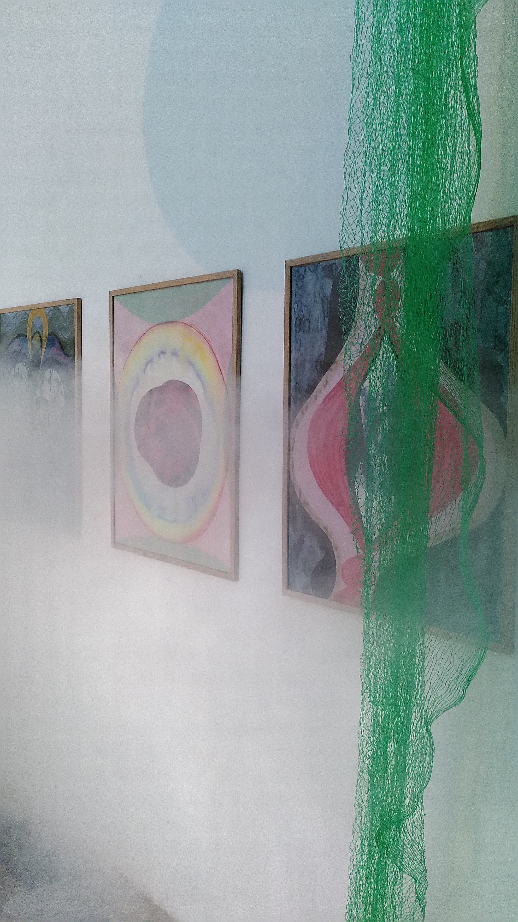 paintings and net with smoke